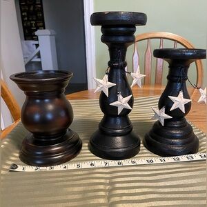 Black Wood Candle Holders Set by